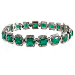 18K White Gold Emerald Diamond Bracelet