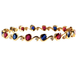 18K Yellow Gold Ruby Blue Sapphire Bracelet