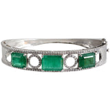 18K White Gold Emerald Cz Bangle