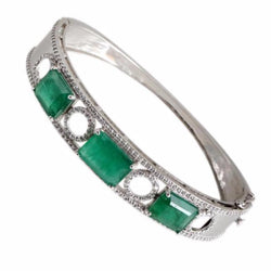 18K White Gold Emerald Cz Bangle